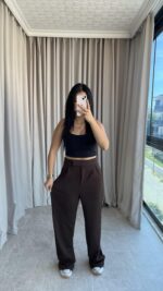 Acı Kahve Cırtlı Palazzo Pantolon - Görsel 2