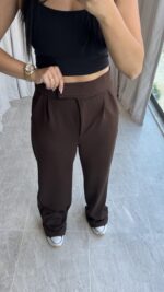 Acı Kahve Cırtlı Palazzo Pantolon - Görsel 4