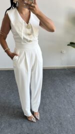 Amor Aksesuarlı Tulum - Beyaz - Görsel 4