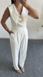 Amor Aksesuarlı Tulum - Beyaz - Görsel 5