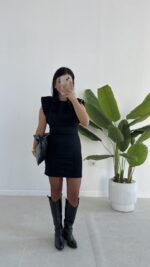 Andre Sırt Dekolteli Süet Mini Elbise - Siyah - Görsel 3