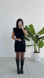 Andre Sırt Dekolteli Süet Mini Elbise - Siyah - Görsel 7