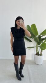 Andre Sırt Dekolteli Süet Mini Elbise - Siyah - Görsel 9