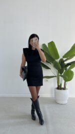 Andre Sırt Dekolteli Süet Mini Elbise - Siyah - Görsel 4