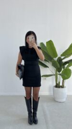 Andre Sırt Dekolteli Süet Mini Elbise - Siyah