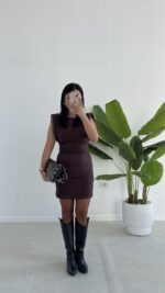 Andre Sırt Dekolteli Süet Mini Elbise - Kahverengi