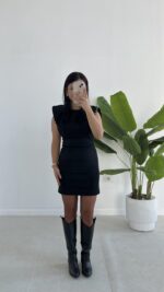 Andre Sırt Dekolteli Süet Mini Elbise - Siyah - Görsel 5