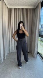 Antrasit Cırtlı Palazzo Pantolon - Görsel 4