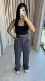 Antrasit Cırtlı Palazzo Pantolon - Görsel 5