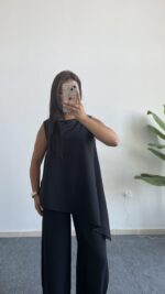 Asimetrik Kesim Bluz Pantolon Takım - Siyah - Görsel 6