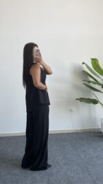 Asimetrik Kesim Bluz Pantolon Takım - Siyah - Görsel 7