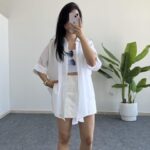 Linda Asimetrik Kesim Keten Gömlek - Beyaz