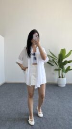 Linda Asimetrik Kesim Keten Gömlek - Beyaz