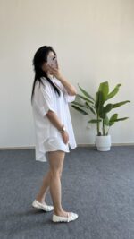 Linda Asimetrik Kesim Keten Gömlek - Beyaz - Görsel 4