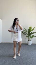 Linda Asimetrik Kesim Keten Gömlek - Beyaz - Görsel 2