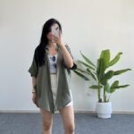 Linda Asimetrik Kesim Keten Gömlek - Haki