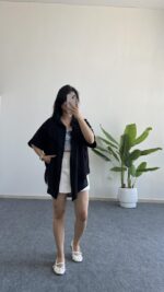 Linda Asimetrik Kesim Keten Gömlek - Siyah