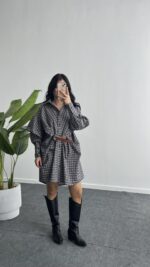 Avora Kemer Detaylı Oversize Gömlek Elbise - Kahve