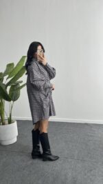 Avora Kemer Detaylı Oversize Gömlek Elbise - Kahve - Görsel 6