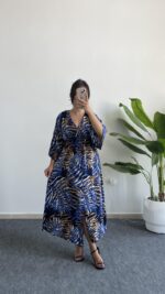 Aydem Kruvaze Viskon Elbise - Lacivert - Görsel 2