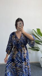 Aydem Kruvaze Viskon Elbise - Lacivert - Görsel 4