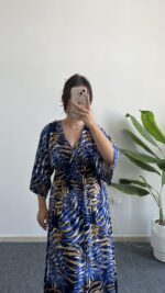 Aydem Kruvaze Viskon Elbise - Lacivert - Görsel 3