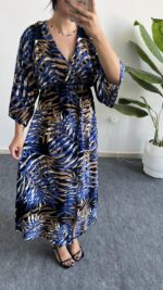 Aydem Kruvaze Viskon Elbise - Lacivert - Görsel 6