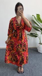 Aydem Kruvaze Viskon Elbise - Turuncu - Görsel 5