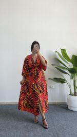 Aydem Kruvaze Viskon Elbise - Turuncu - Görsel 2