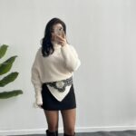 Balıkçı Yaka Asimetrik Model Triko Kazak - Ekru