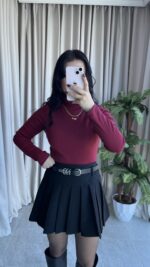 Balıkçı Yaka Kaşkorse Bordo Body - Görsel 2