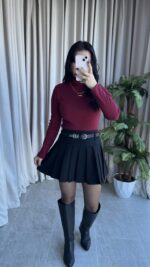 Balıkçı Yaka Kaşkorse Bordo Body - Görsel 3