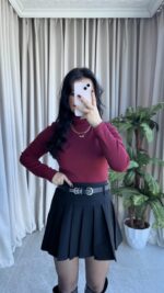 Balıkçı Yaka Kaşkorse Bordo Body - Görsel 5