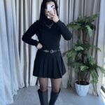 Balıkçı Yaka Kaşkorse Siyah Body