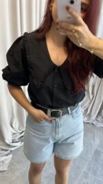 Bebe Yaka Siyah Gömlek - Görsel 7