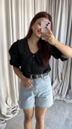 Bebe Yaka Siyah Gömlek - Görsel 4