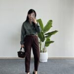 Betty Beli Lastikli Crep Pantolon -Kahverengi