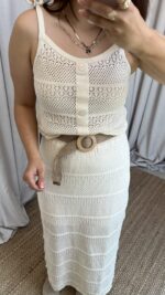 Krem Askılı Etekli Triko Takım - Görsel 7