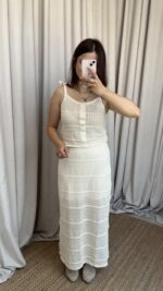 Krem Askılı Etekli Triko Takım - Görsel 2