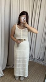 Krem Askılı Etekli Triko Takım - Görsel 4