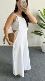 Beyaz Keten Tulum - Görsel 7