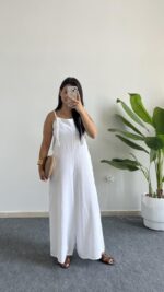 Beyaz Keten Tulum - Görsel 2