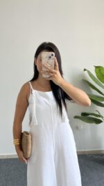 Beyaz Keten Tulum - Görsel 3