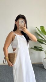 Beyaz Keten Tulum - Görsel 4