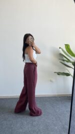 Bol Paça Modal Tensel Pantolon - Bordo - Görsel 8