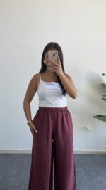 Bol Paça Modal Tensel Pantolon - Bordo - Görsel 4