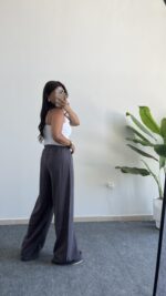 Bol Paça Modal Tensel Pantolon - Gri - Görsel 6