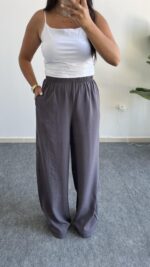 Bol Paça Modal Tensel Pantolon - Gri - Görsel 8