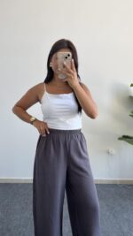 Bol Paça Modal Tensel Pantolon - Gri - Görsel 7