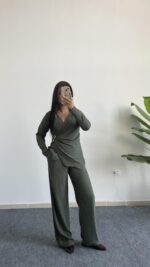 Bonita Kruvaze Yaka Aksesuarlı Takım - Haki - Görsel 3